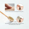 A wooden facial cleansing brush with soft natural bristles, shown on a light gray background with explanatory inset photos and text about pore cleaning.