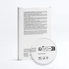 Back of a Sachet Böte product box with dense black text on a white background, shown next to a matching white circular insert or disc with printed logos and text including 'MADE IN FRANCE' and 'VEGAN'.
