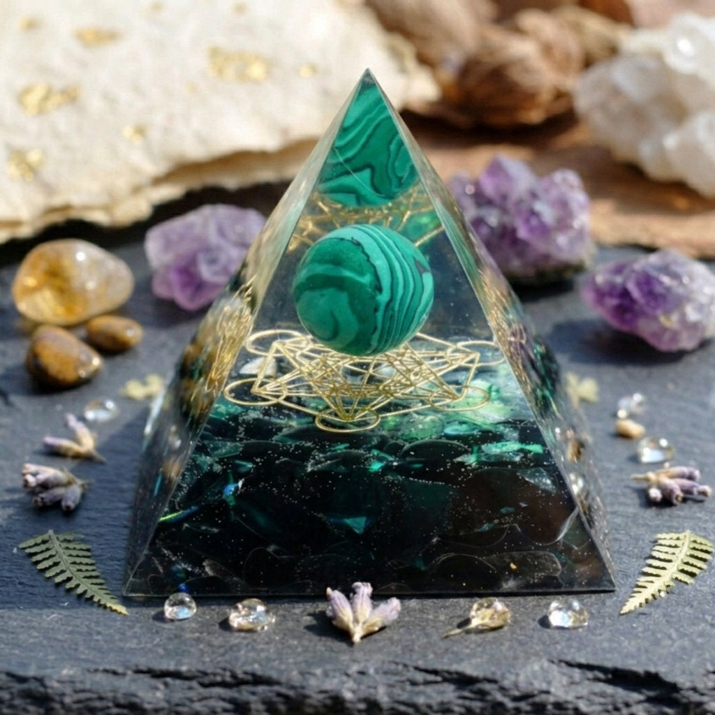 Cosmic Energy Pyramid malachite obsidian