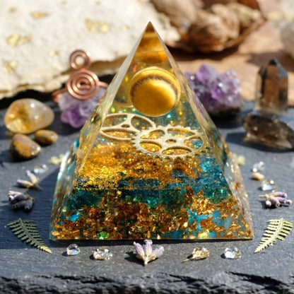 Cosmic Energy Pyramid tiger's eye blue quartz