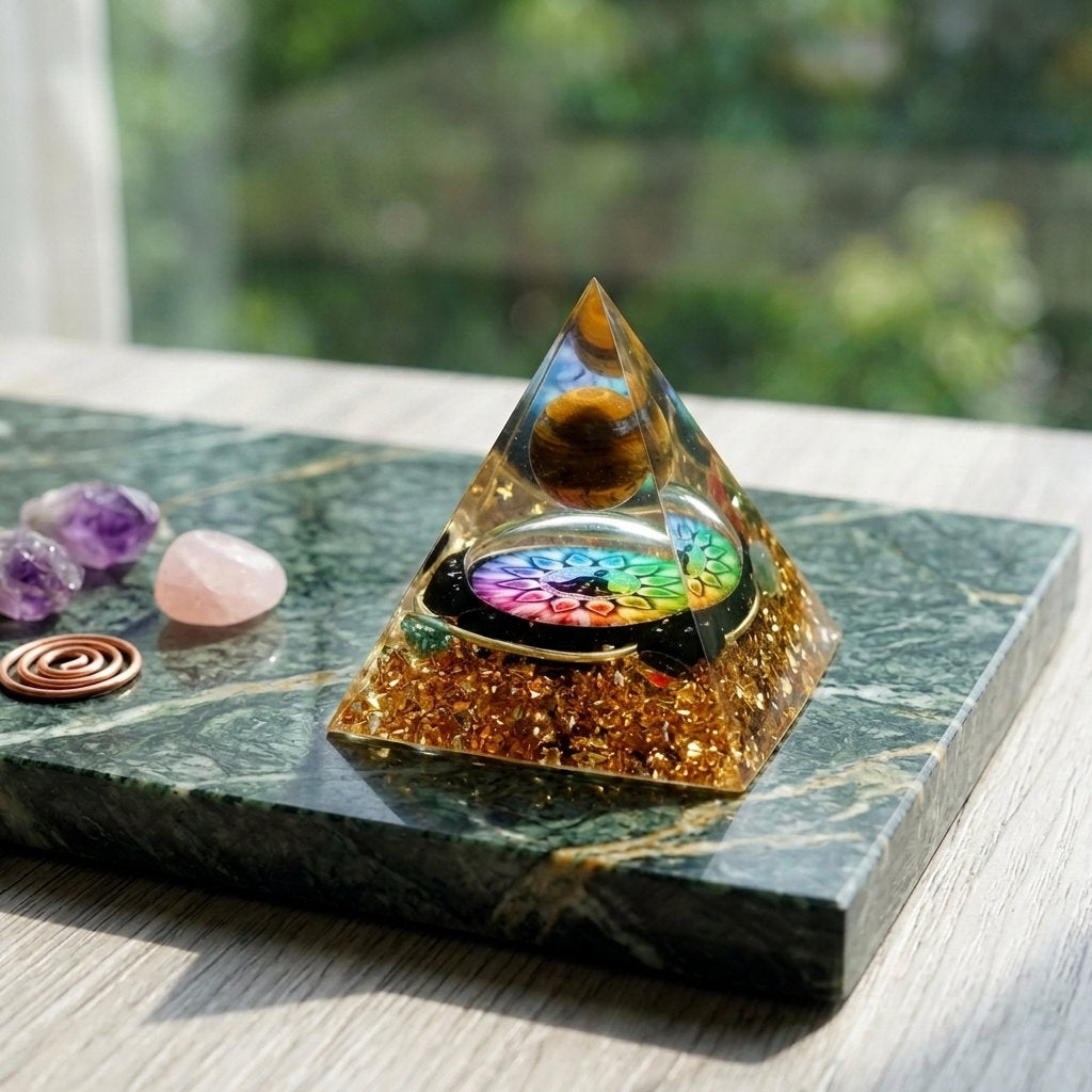 Cosmic Energy Pyramid tiger's eye citrine