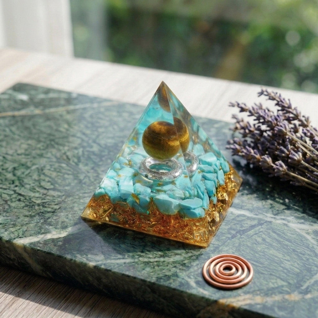 Cosmic Energy Pyramid tiger's eye turquoise