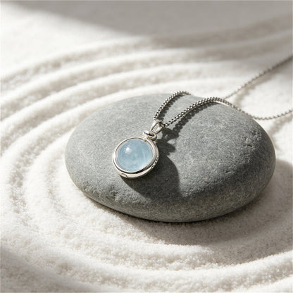 Clear pale-blue natural Aquamarine stone necklace, reflecting calm energy and mental clarity.