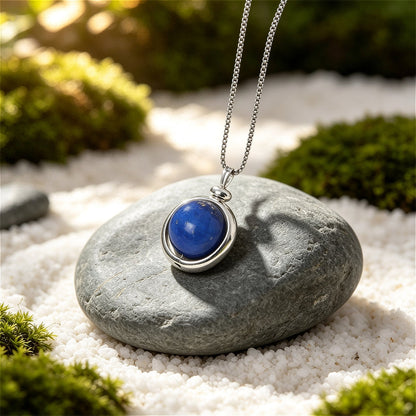 ZenPulse™ Core Sphere necklace featuring a natural Lapis Lazuli stone with authentic golden pyrite inclusions, set in a 925 sterling silver frame.