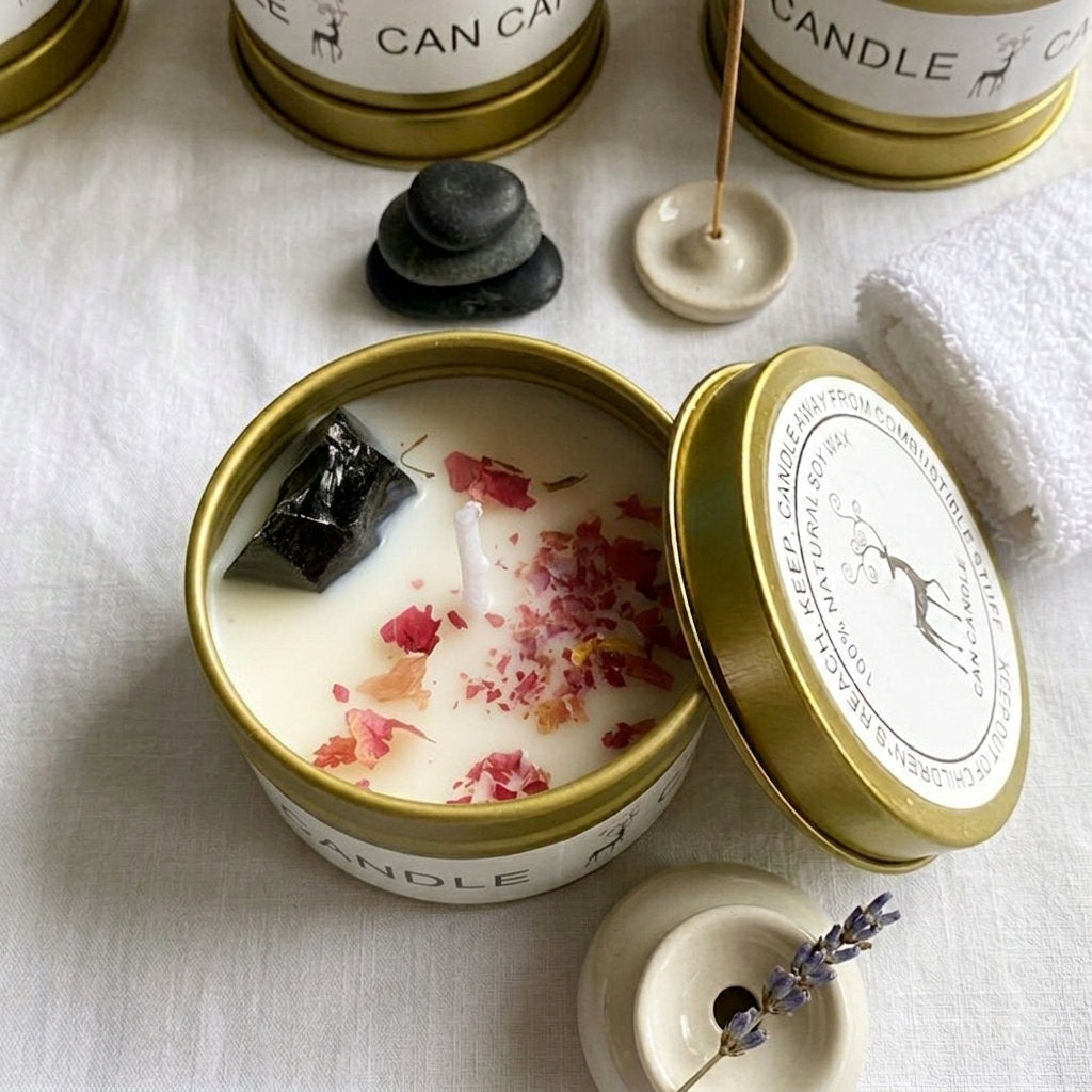 pomegranate black stone crystal candle