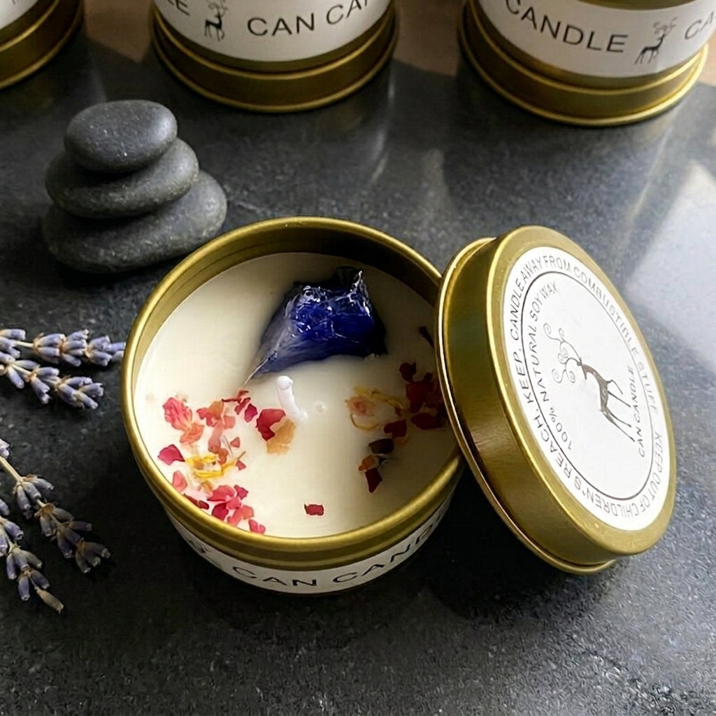 vanilla blue stone crystal candle